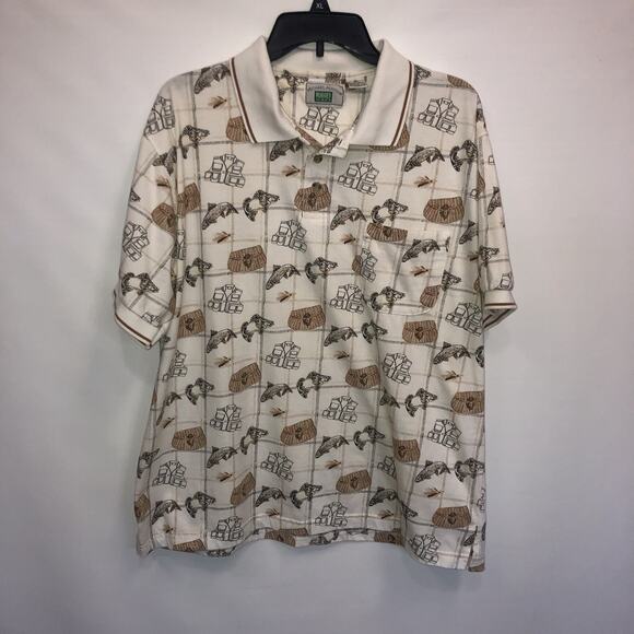 Michael Austin Cotton Blend Large Short Sleeve Rugged Wear Fishing Theme Polo - Picture 1 of 9